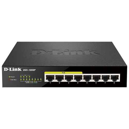 Коммутатор D-Link DGS-1008PF1A 8G 4PoE 80W неуправляемый 7968₽