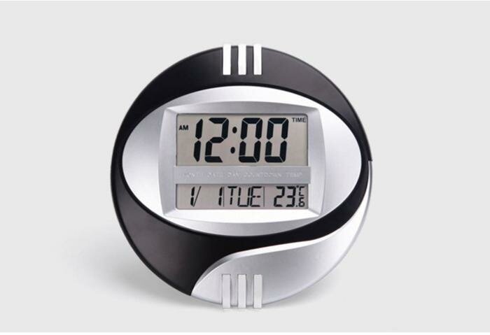 Часы электронные настенные, настольные: календарь, секундомер, термометр, 26 х 26 см, черные