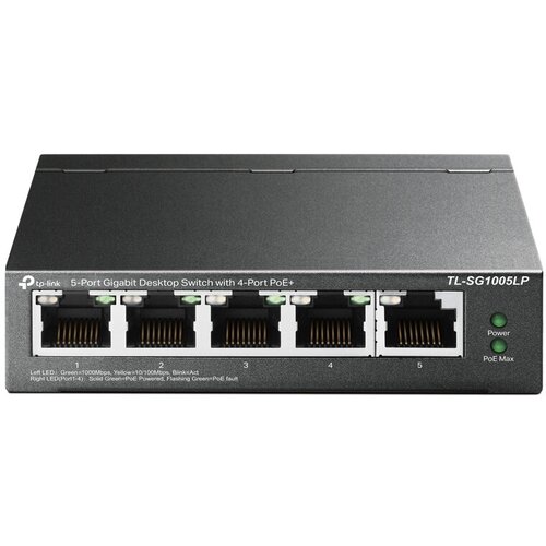 Коммутатор/ 5-port Gigabit unmanaged switch with 4 PoE + ports, metal case, desktop installation, PoE budget-40W TL-SG1005LP