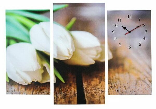 Часы настенные модульные "Белые тюльпаны", 60 x 80 см