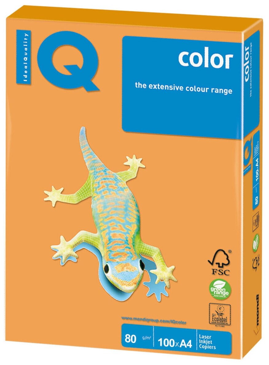 Бумага IQ "Color neon" А4, 80г/м2, 100л. (оранжевый неон), 88830