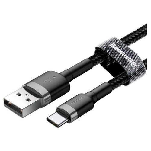 Кабель Baseus USB - USB Type-C (CATKLF-AG1), 0.5 м, 1 шт., черный/серый кабель baseus cafule catklf g09 type c pd2 0 60w 20v 3a 1m красный