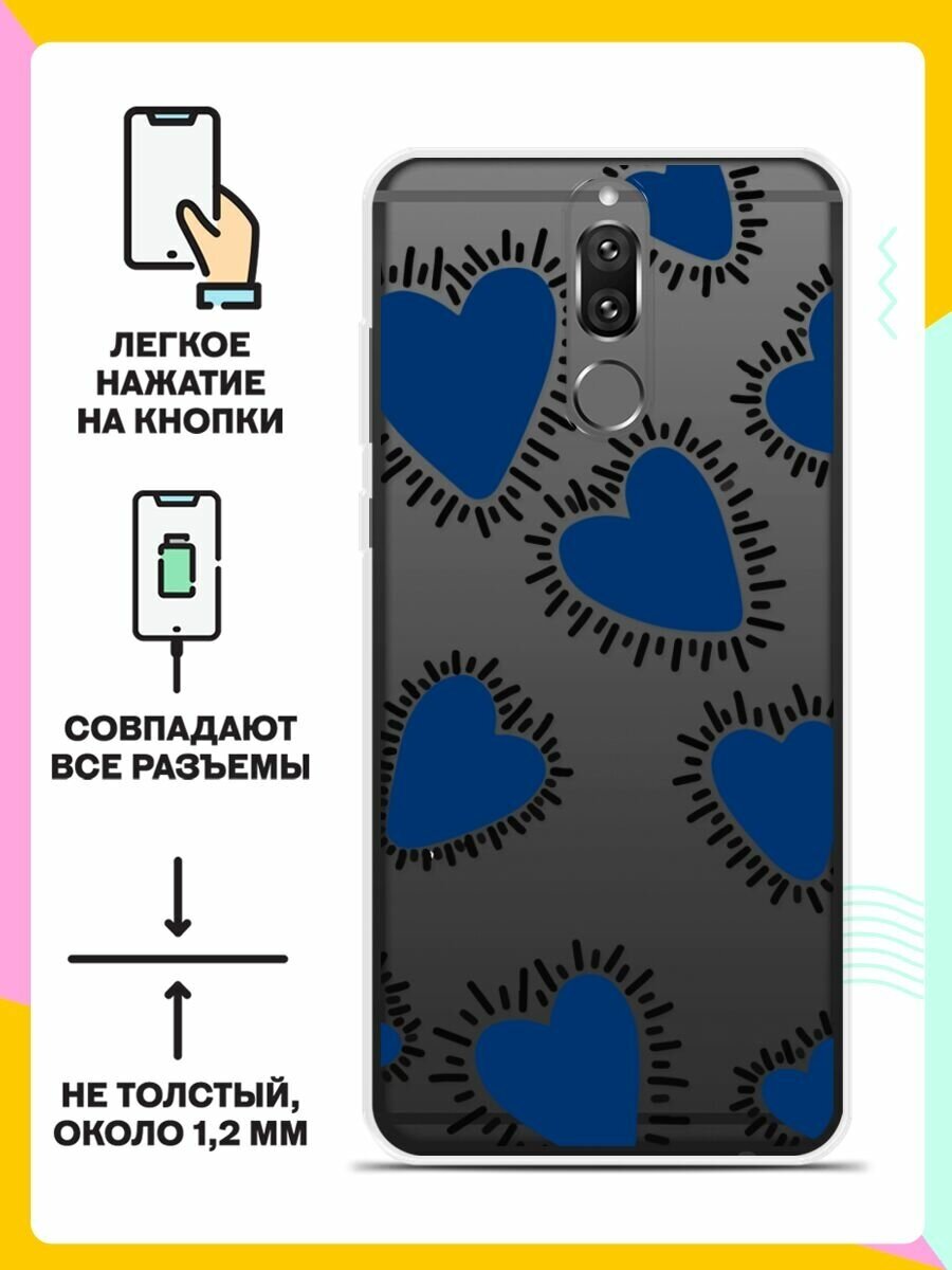 Силиконовый чехол на Huawei Mate 10 Lite Синий сердца / для Хуавей Мейт 10 Лайт