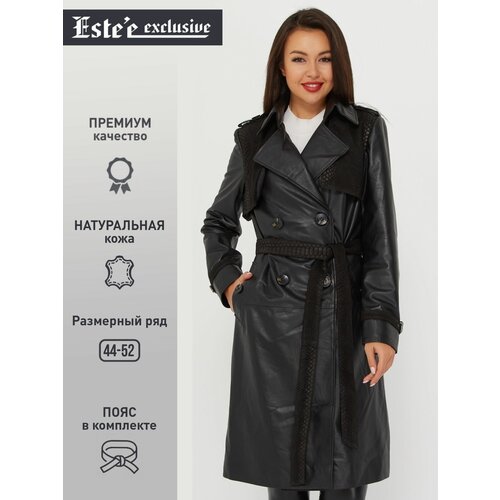 Плащ Este'e exclusive Fur&Leather, демисезонный, натуральная кожа, размер 44, черный
