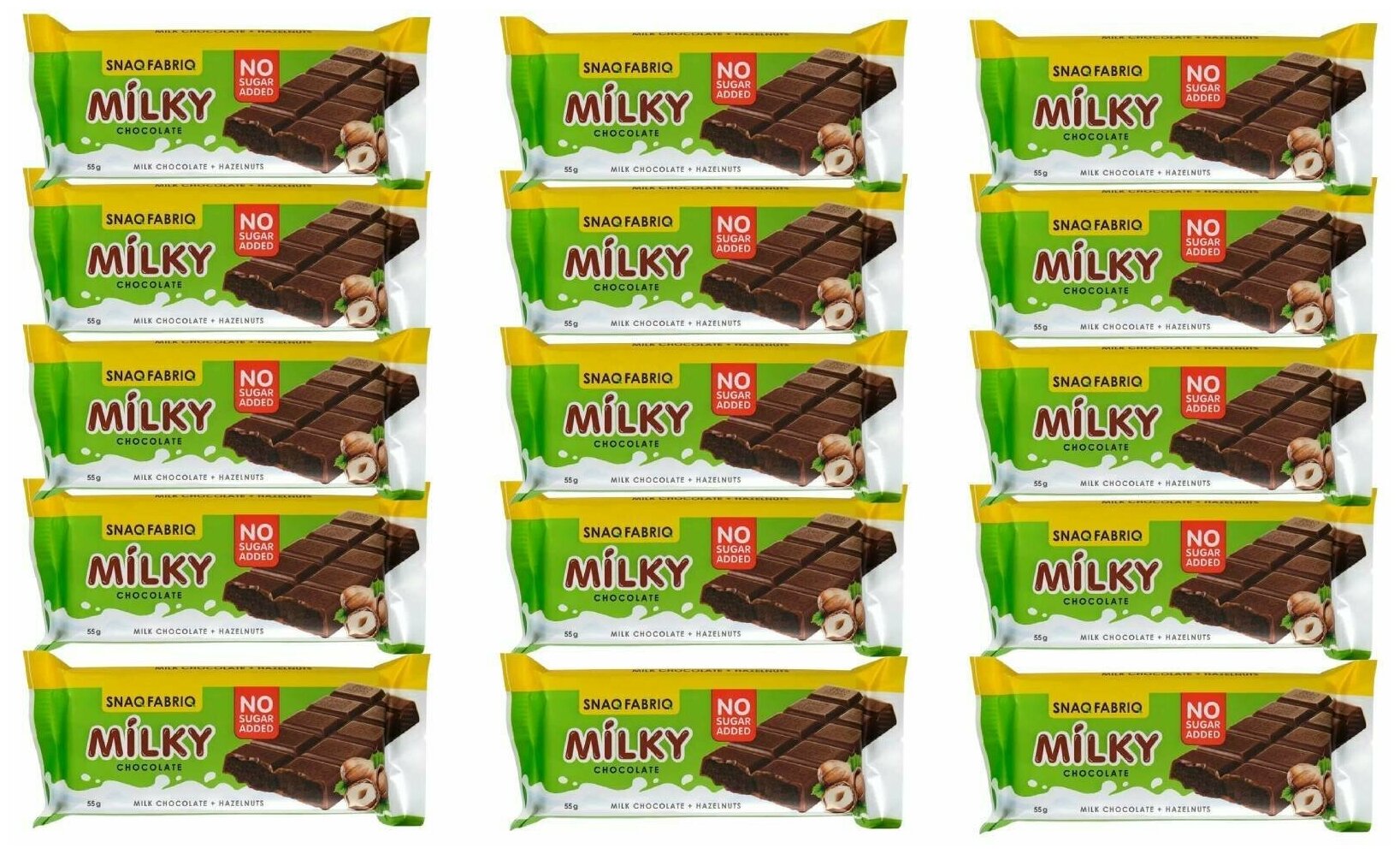 Молочный шоколад Snaq Fabriq Milky без сахара с шоколадно-ореховой пастой 55 гр (15 шт)
