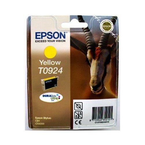 Картридж Epson Original T0924 (желтый) картриджи без чернил пзк t0921 0924 для epson st photo c91 т26 cx4300 tx106 tx109 t27 tx117 tx119 автосброс 4 шт myink