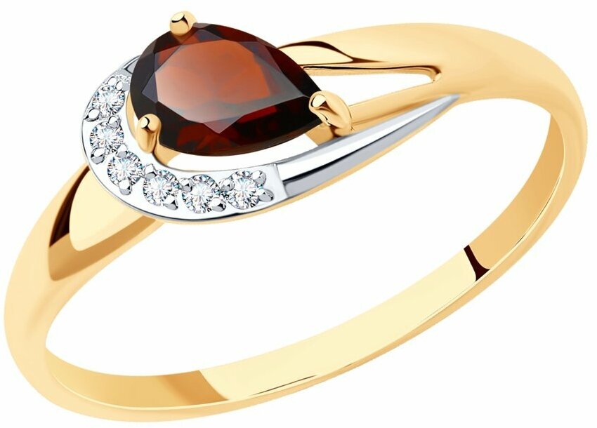 Кольцо Diamant, красное золото, 585 проба, фианит, гранат, размер 17.5, красный — фото 1
