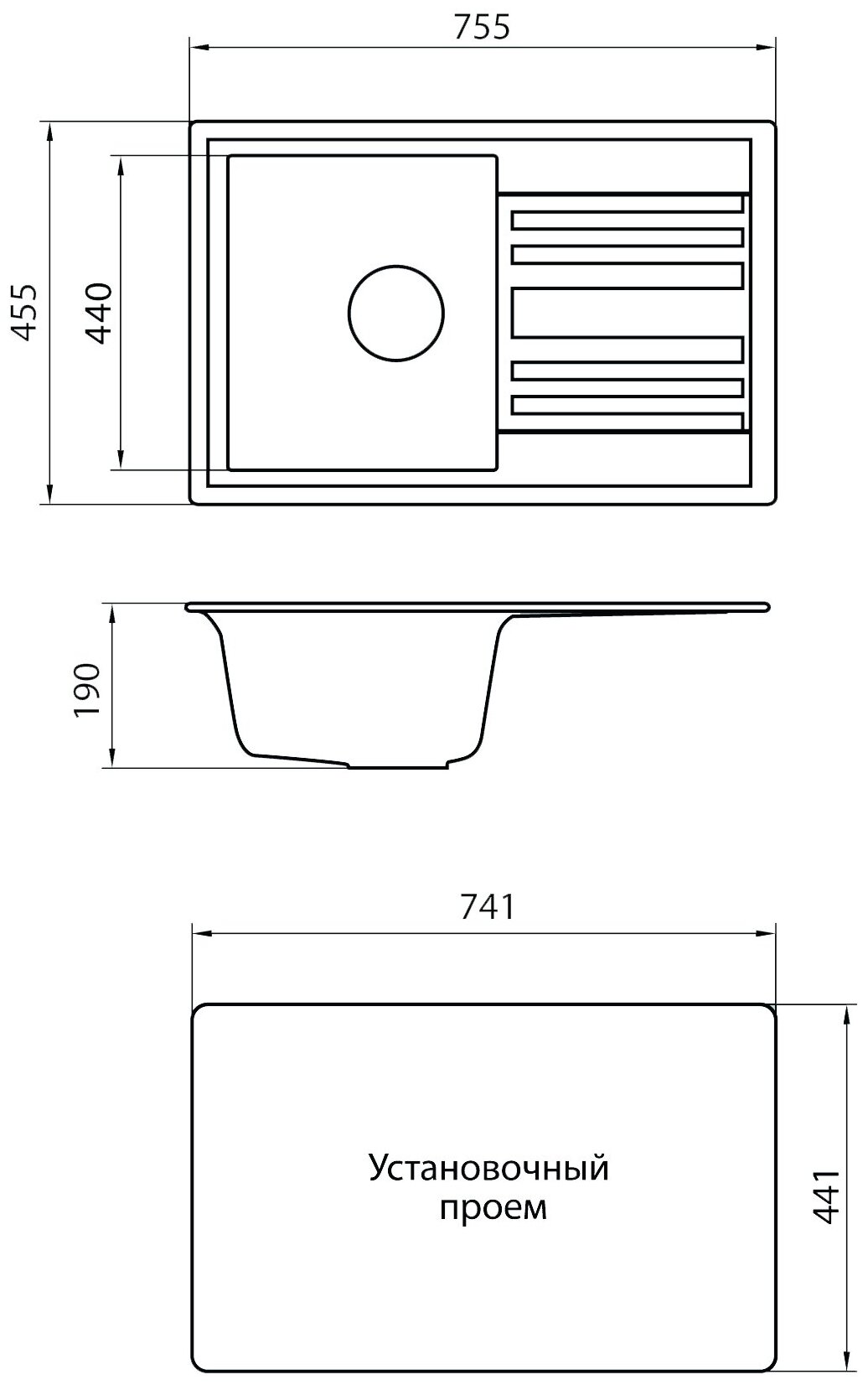 Мойка GRANICOM G-010 (755*455мм), 1 чаша+крыло (жасмин) - фотография № 4