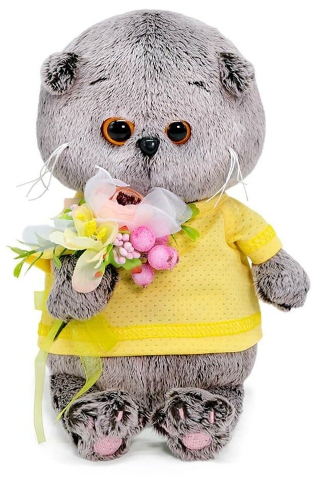 Мягкая игрушка BUDI BASA Кот Басик BABY с букетом из цветов и ягод 20 см