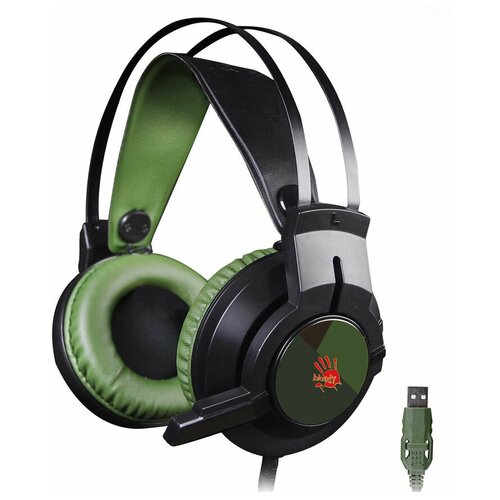 Наушники с микрофоном A4Tech Bloody J450, черный/зеленый, 1.8 м, мониторные, оголовье (J450) игровые наушники a4tech j450 stereo headphone usb