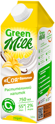 Соевый напиток Green Milk Соя + Ваниль 2%, 750 мл