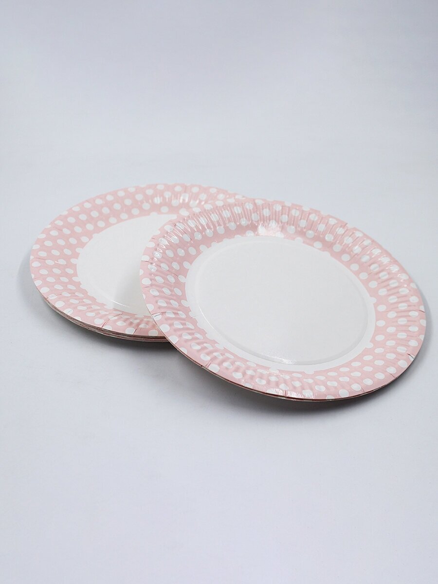 Набор одноразовой посуды "Горох на розовом" для праздника (10 стаканов, 10 тарелок) - фотография № 5