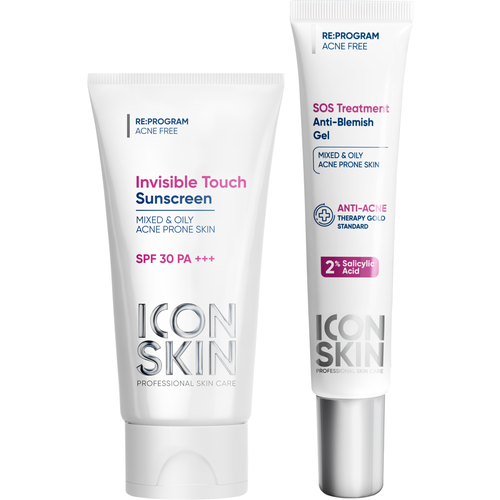 Солнцезащитный крем-флюид Invisible Touch SPF 30 с ниацинамидом и цинком для жирной и проблемной кожи и SOS точечный гель против прыщей