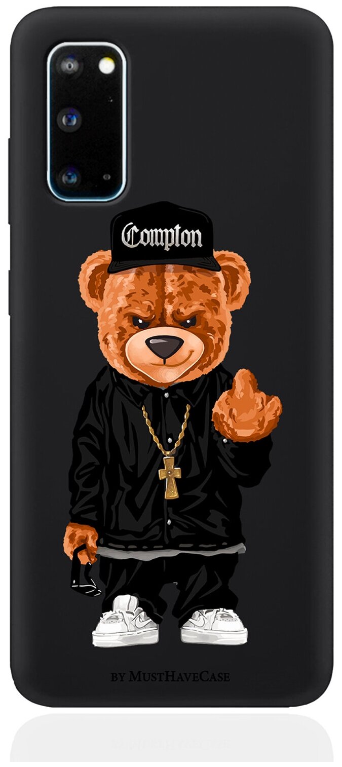 Черный силиконовый чехол для Samsung Galaxy S20 Мишка Compton