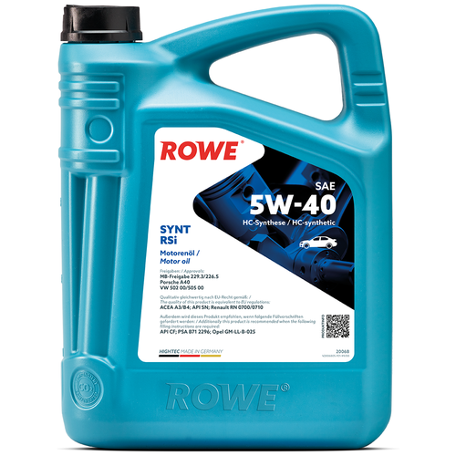 фото Синтетическое моторное масло rowe hightec synt rsi sae 5w-40 5 л