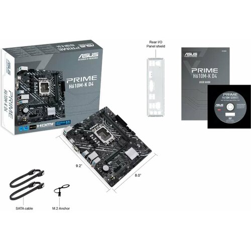 Материнская плата ASUS Prime H610M-K D4 H610 Socket-1700 2xDDR4, 4xSATA3, 1xM.2, 1xPCI-E16x, 2xUSB3.2, D-Sub, HDMI, Glan, mATX