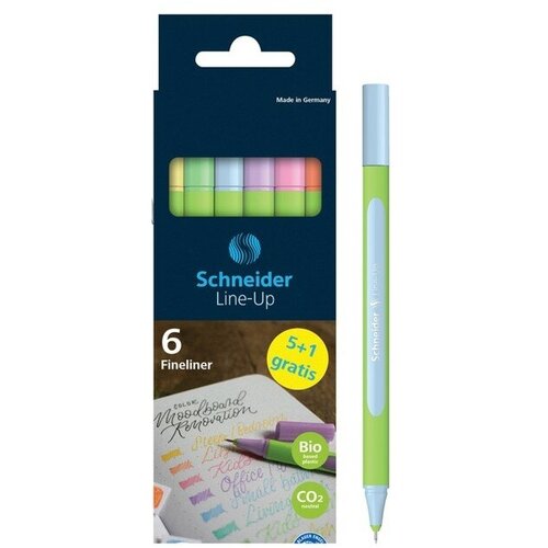 Набор капиллярных ручек 6 цветов, Schneider "Line-Up Pastel". узел 0,4 мм, пластиковый пенал-подставка, европодвес