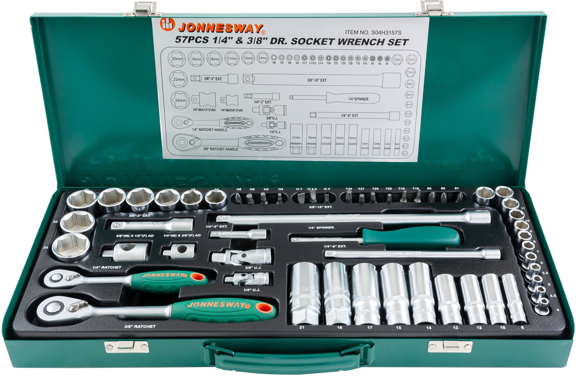 Jonnesway S04H3157S Набор торцевых головок стандартных и глубоких, 57 пр. 47204