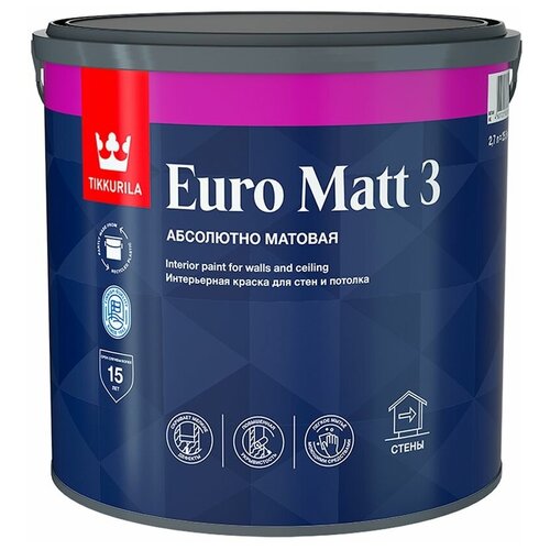 Краска водно-дисперсионная интерьерная Tikkurila Euro Matt 3 основа C 2,7 л краска для мебели tikkurila helmi 30 основа с 2 7 л