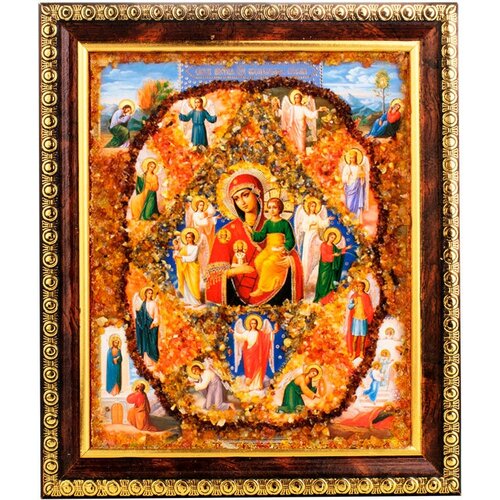 Икона Божией матери «Неопалимая купина» с натуральным янтарём