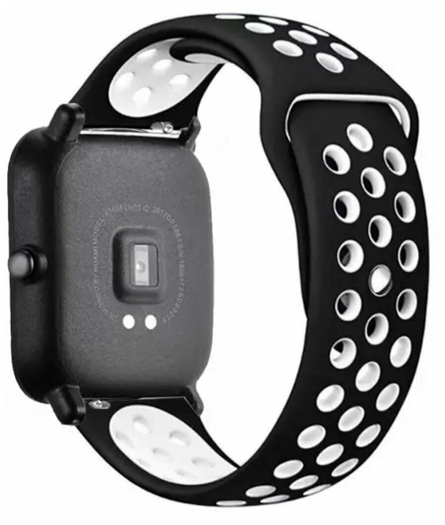 Универсальный силиконовый ремешок спортивный для смарт-часов Xiaomi, Amazfit, Huawei, Samsung Galaxy Watch, Garmin 22 мм, черный-белый