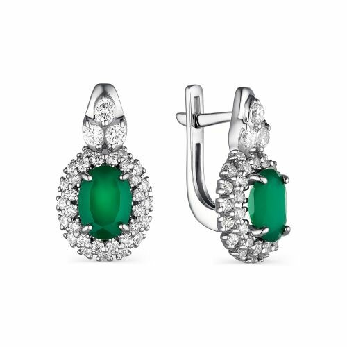 Серьги Яхонт, серебро, 925 проба, фианит, агат, , бесцветный, зеленый