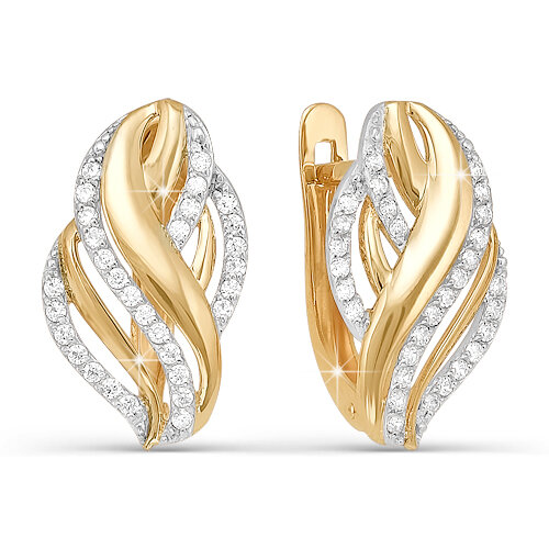 Серьги Яхонт, красное золото, 585 проба, родирование, фианит, длина 1.7 см, , бесцветный