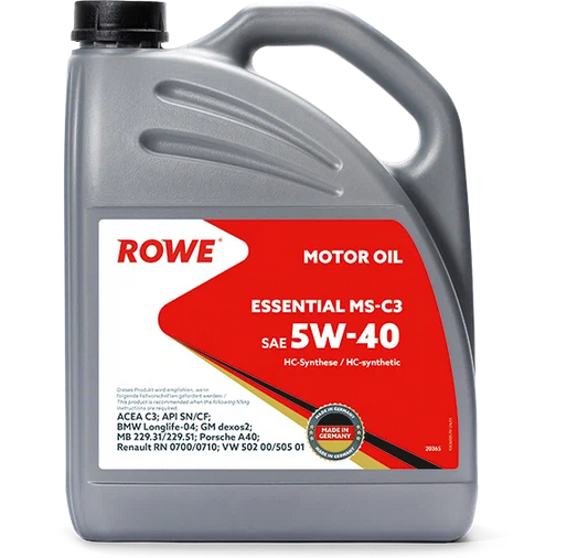 HC-синтетическое моторное масло ROWE Essential SAE 5W-40 MS-C3, 4 л