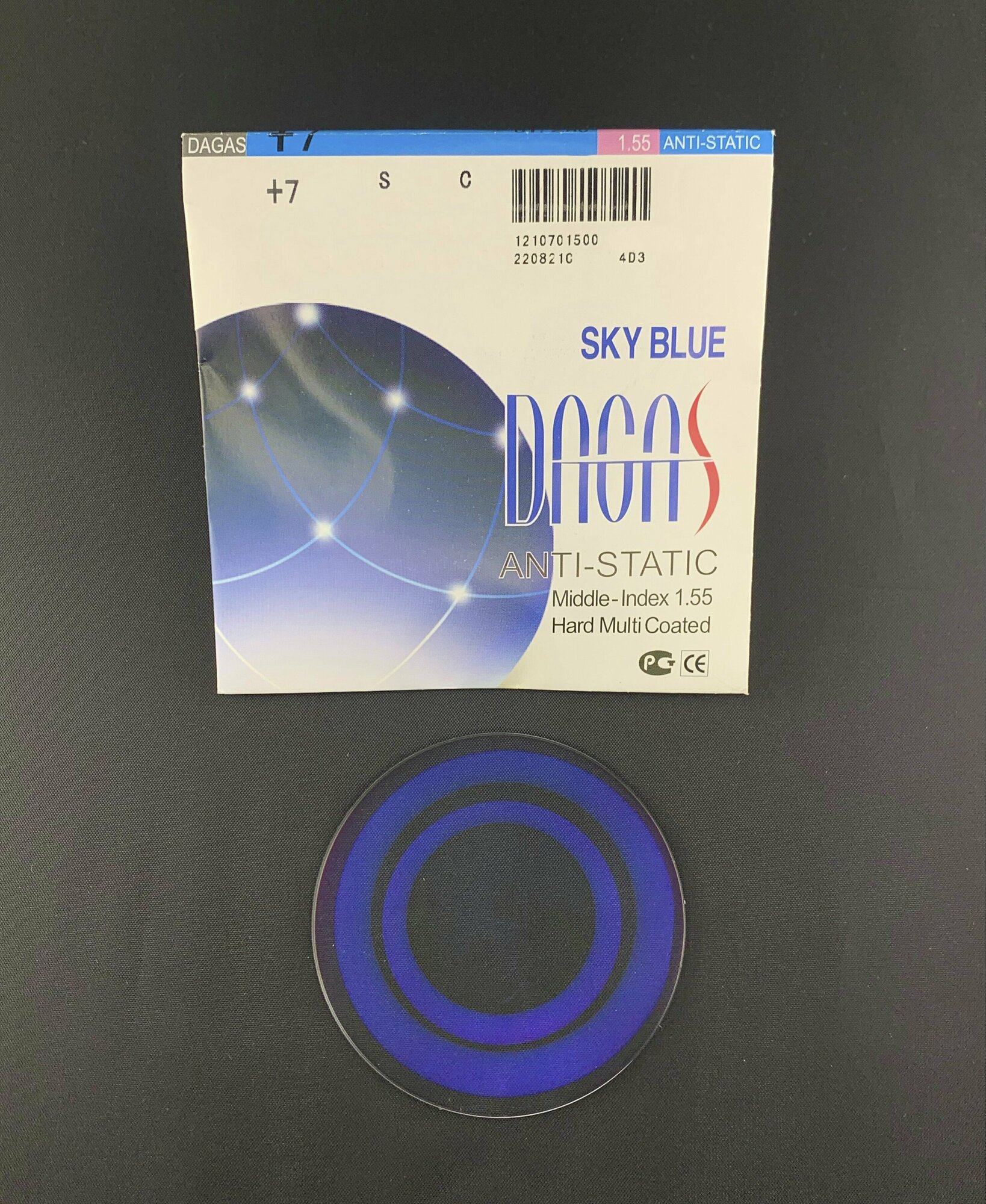Линза для очков, DAGAS sky blue, sph +1.50 утонченная, с покрытием, антикомпьютерная, Южная Корея