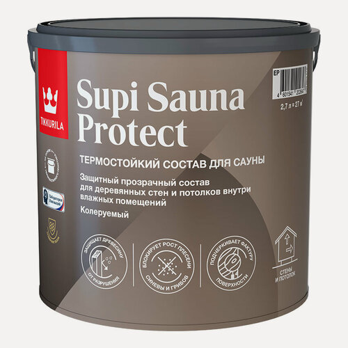 Изображение товара Состав TIKKURILA SUPI SAUNA PROTECT EP защитный для стен и потолков в бане и сауне 2,7л