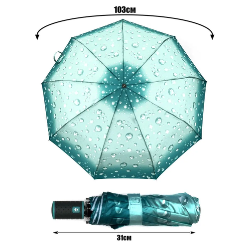 фото Мини-зонт kyle, автомат, 2 сложения, купол 104 см., 9 спиц, обратное сложение, чехол в комплекте, зеленый, бирюзовый