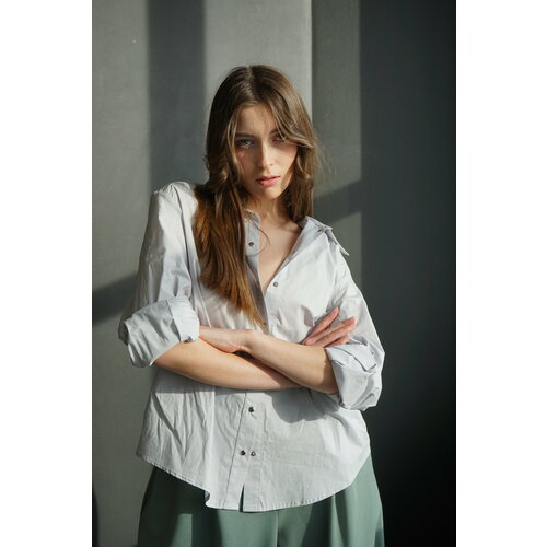 Блуза , классический стиль, полуприлегающий силуэт, длинный рукав, открытая спина, однотонная, размер 46, серый