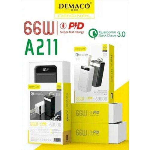 Повербанк 66W, 60 000 mAh. внешний аккумулятор 50000 mah для телефона aйфона iphone android windows зарядное устройство повербанк power bank с солнечной батареей