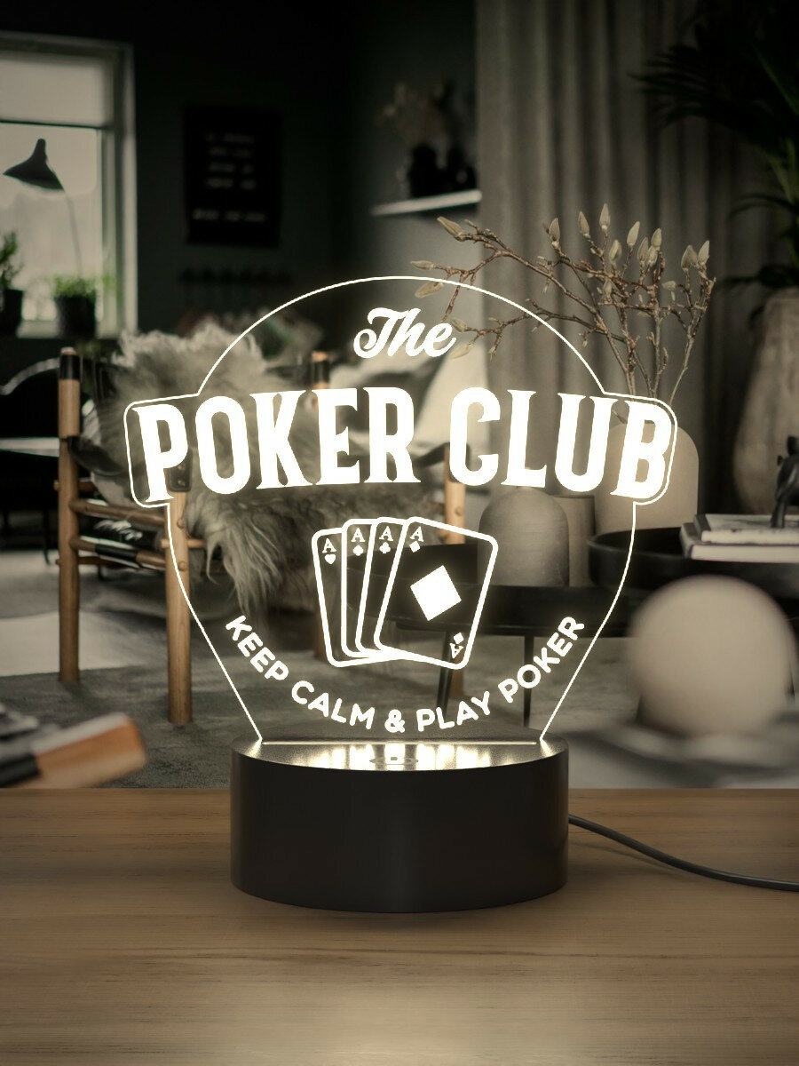 Световая надпись Poker Club / Ночник для игрока в покер казино - фотография № 1