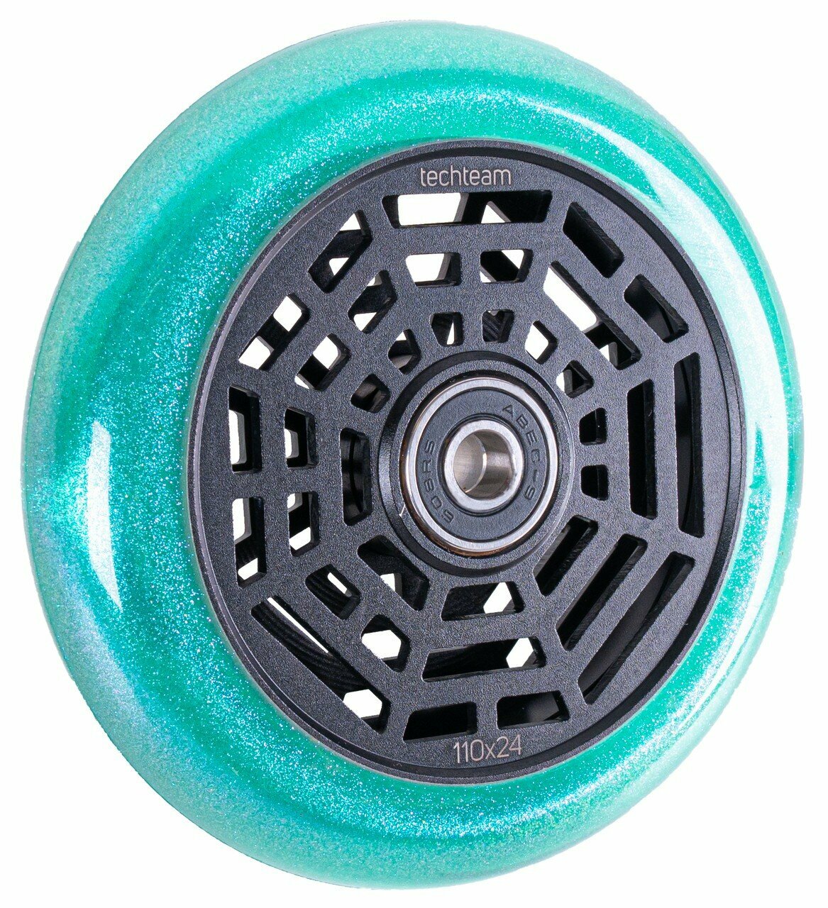 Колесо для трюкового самоката Tech Team TT 110 мм. Spider Web Emerald (Black/Emerald) — фото 1