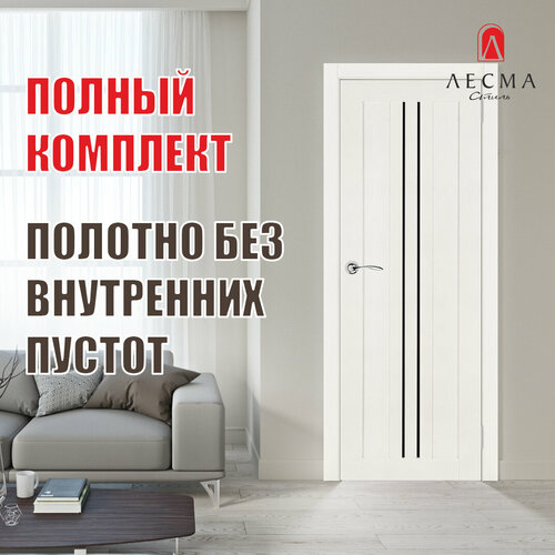 Комплект межкомнатная дверь Рондо 12 с коробкой и наличником отделка декором black star цвет белое дерево 80х200 см 9900₽