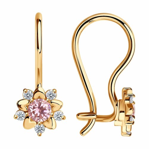 фото Серьги diamant online, красное золото, 585 проба, фианит, длина 1.9 см, , розовый