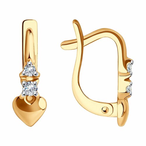 фото Серьги diamant online, красное золото, 585 проба, фианит, длина 1.3 см, , прозрачный