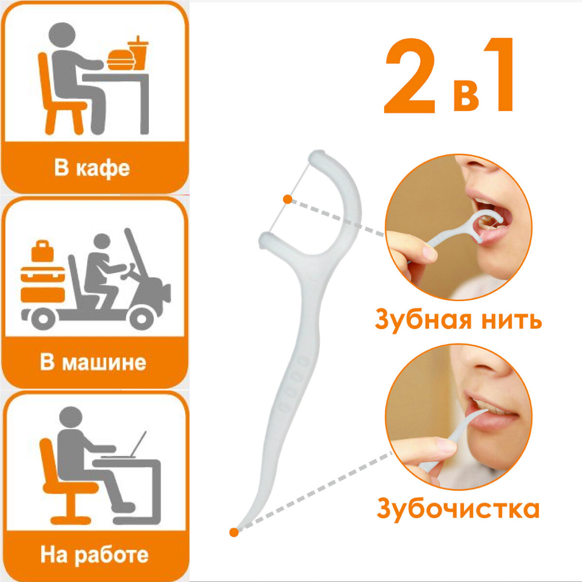 Зубная нить с зубочисткой / флоссеры Happy Life гипоаллергенная 30 штук — фото 1