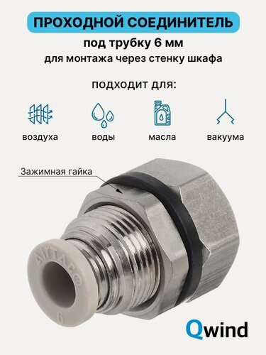 Изображение товара Фитинг проходной цанговый Airtac PMF601 PT1/8 под трубку 6 мм (уп. 10 шт)
