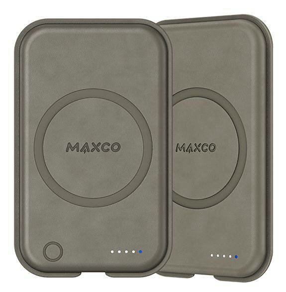 Внешний магнитный аккумулятор с беспроводной зарядкой Maxco Future Magnetic Two-Way, 5000 mAh, 15W, в коже Nappa, Серый
