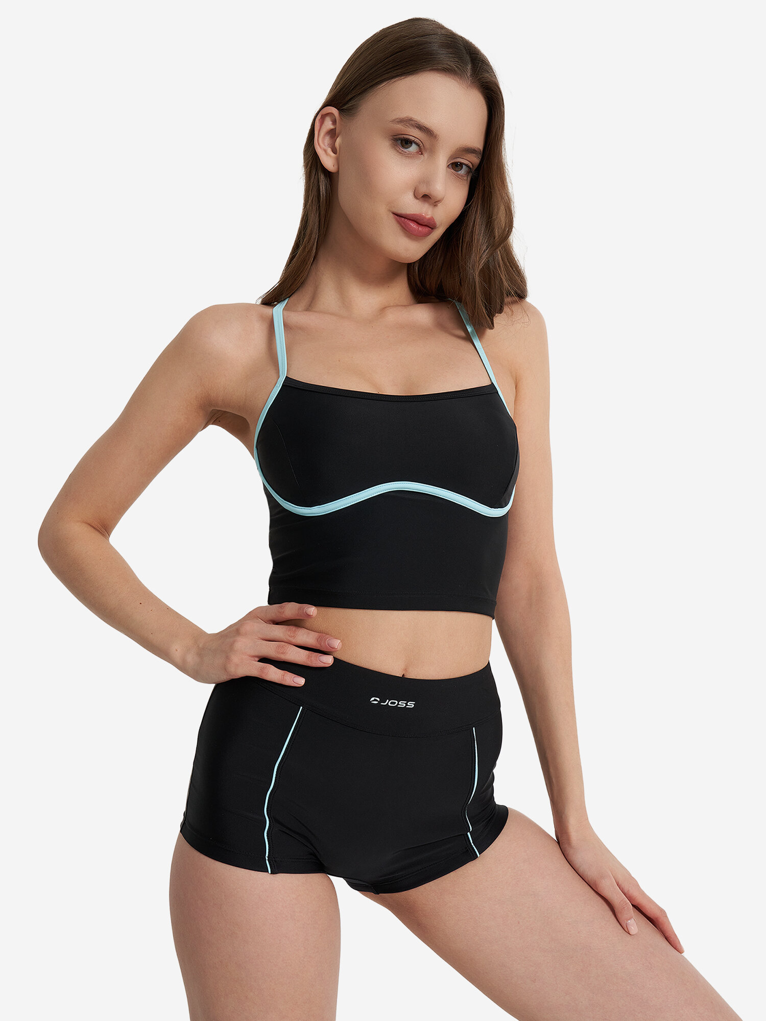Плавки Joss Women's Beach Sport Elongated Trunks, размер 48, черный/голубой