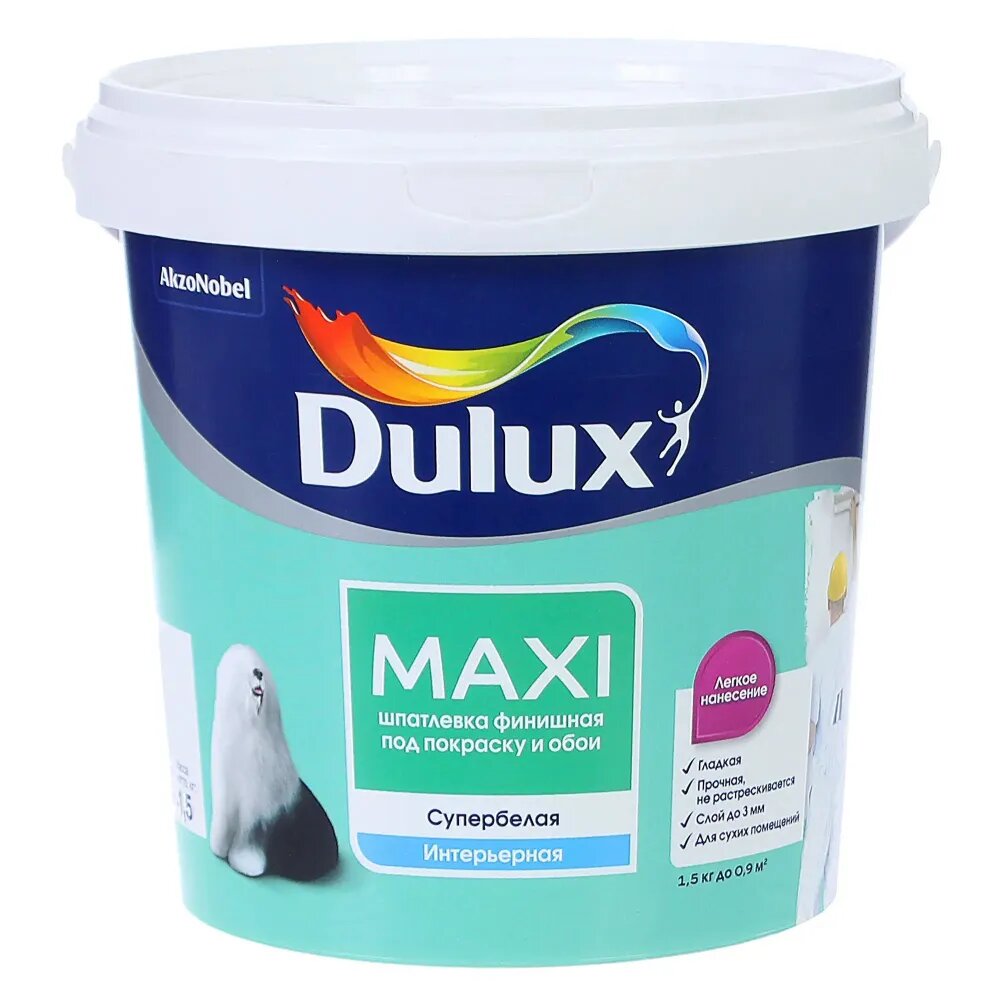 DULUX Maxi шпатлевка под покраску и обои финишная супербелая (15кг)
