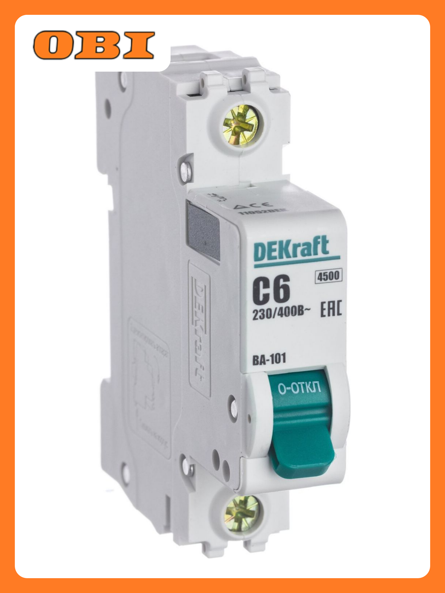 Автоматический выключатель DEKRAFT ВА-101 1P C6 A 4,5 кА