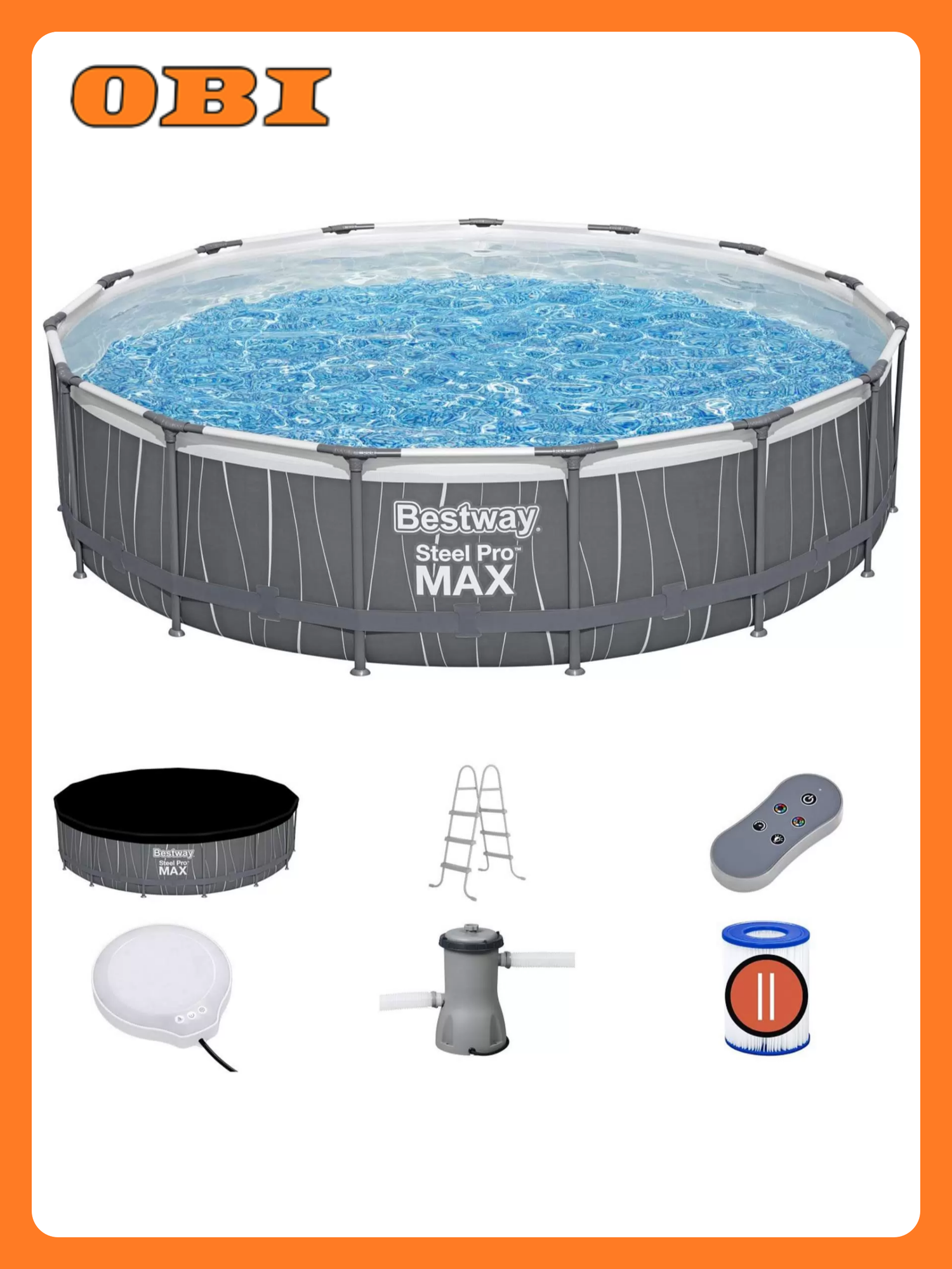Бассейн каркасный круглый Bestway Steel Pro Max 457х457х107 см подсветка