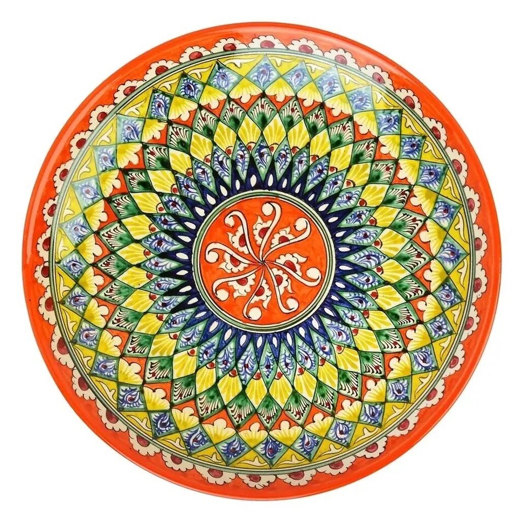 Ляган керамический плоский 42см декоративная роспись цвет оранжевый