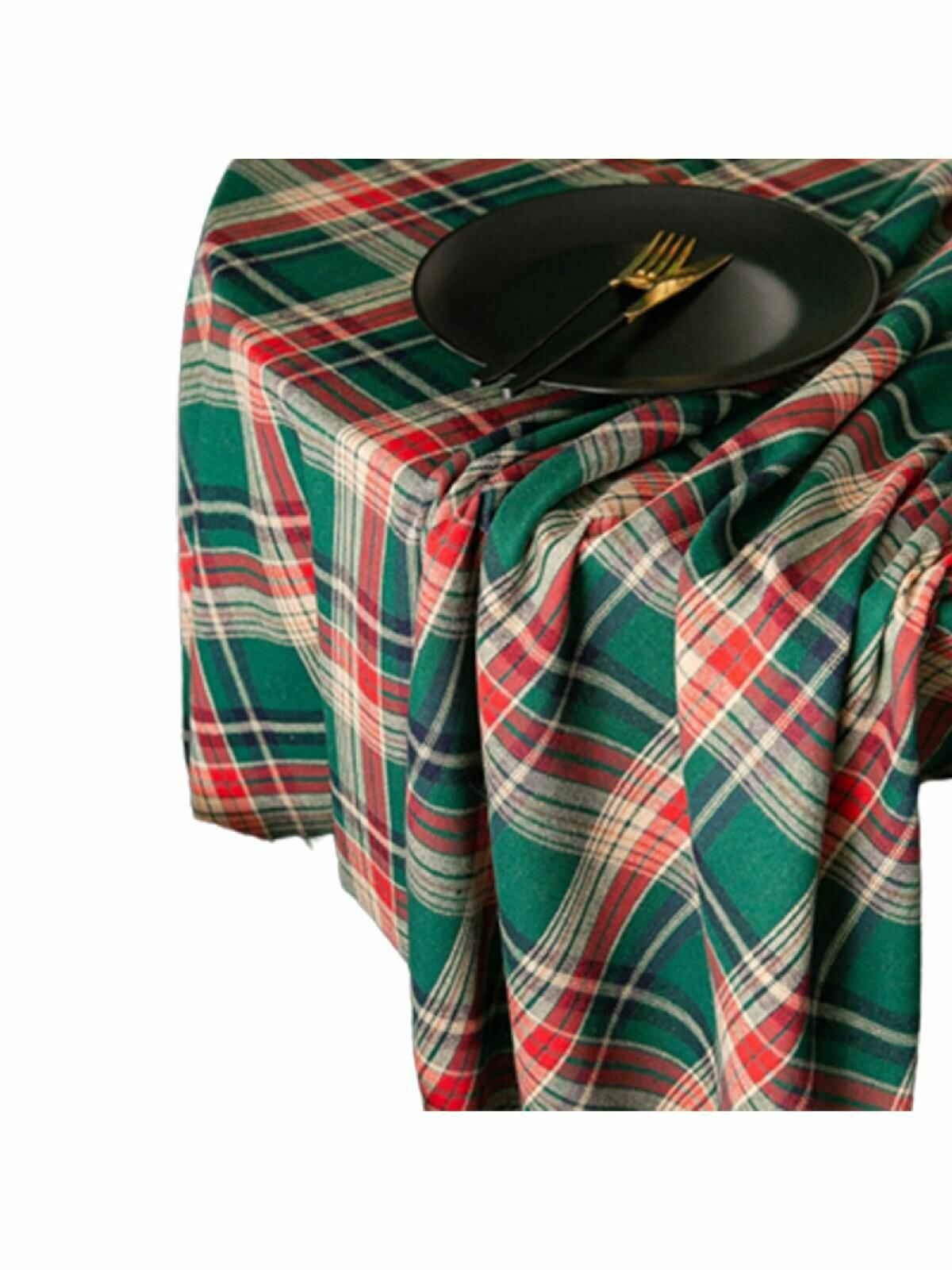 Скатерть Скатерть для круглого стола в американскую клетку-4-зеленый 150см
