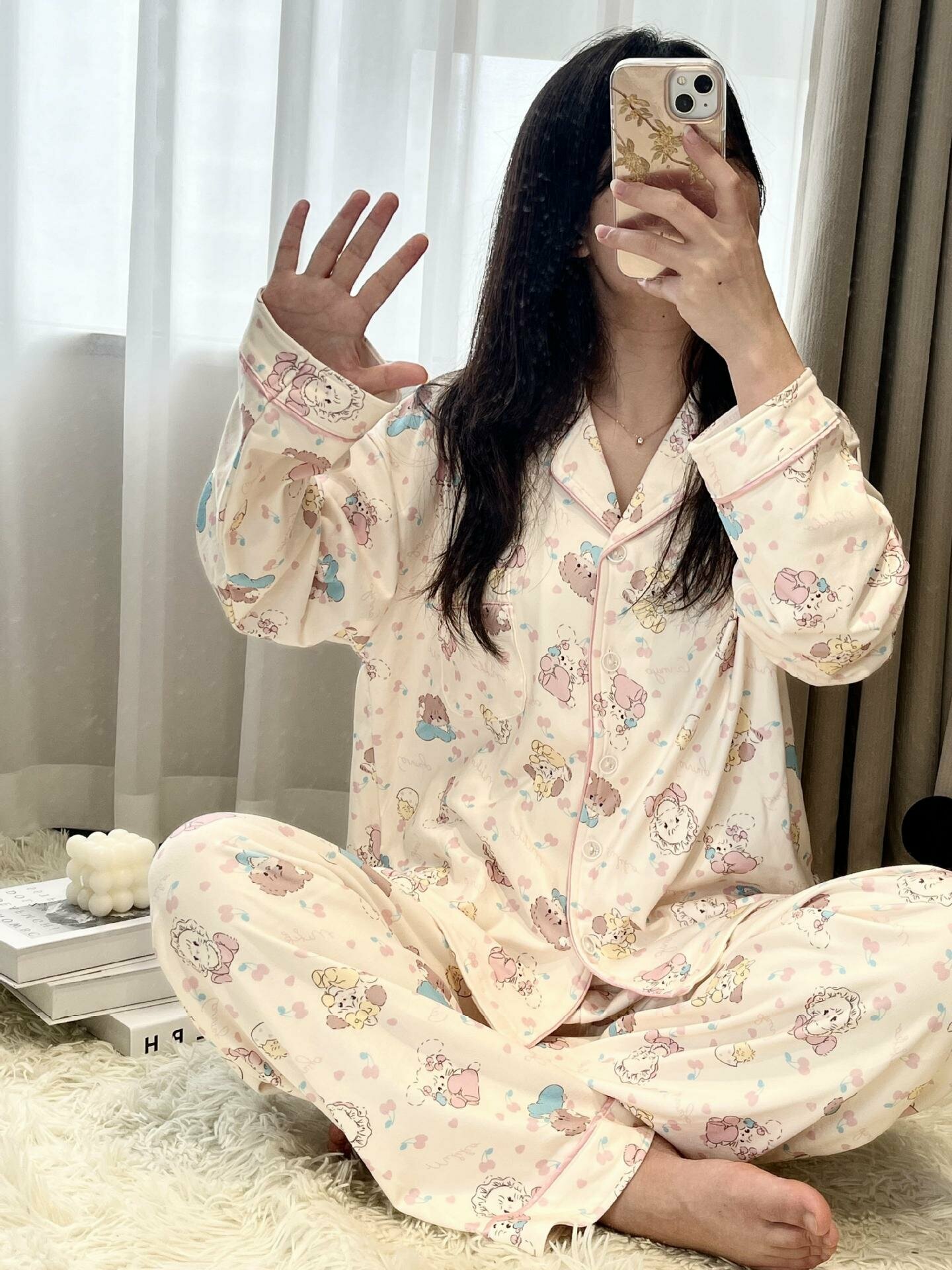 Милая и милая пижама в немецком стиле, осенне-зимний кардиган, утолщенный флис с начесом, теплая домашняя одежда, модная и стильная для студентов.，48ярда