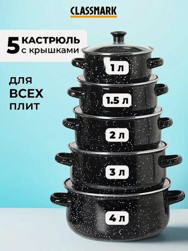 Изображение товара Набор кастрюль с крышками - эмалированные, 5 штук