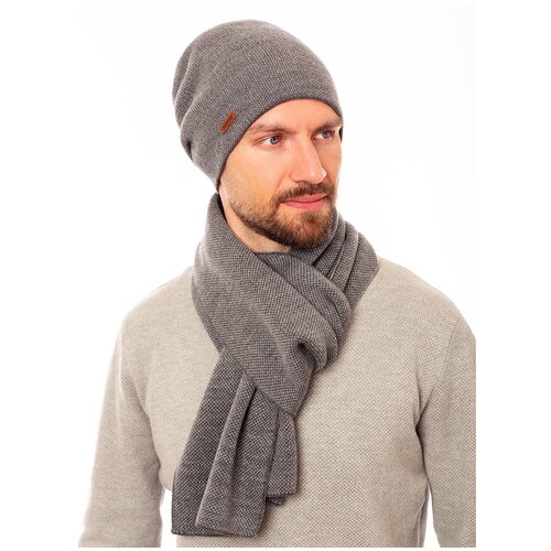 фото Мужской комплект fomas шапка с шарфом ,цвет черный/темно-серый, размер 56-58